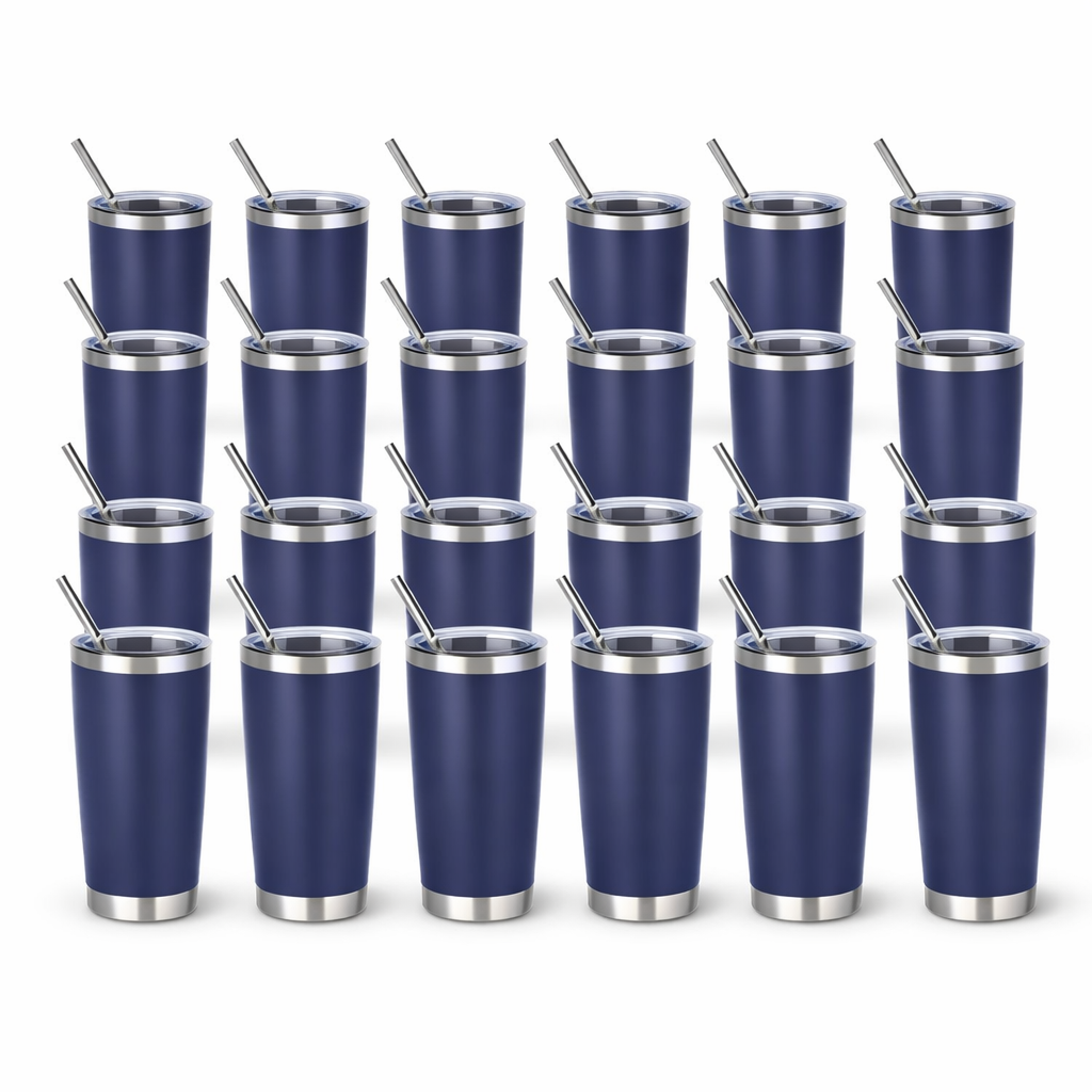 20pz Vaso térmico de acero inoxidable con tapa y popote.