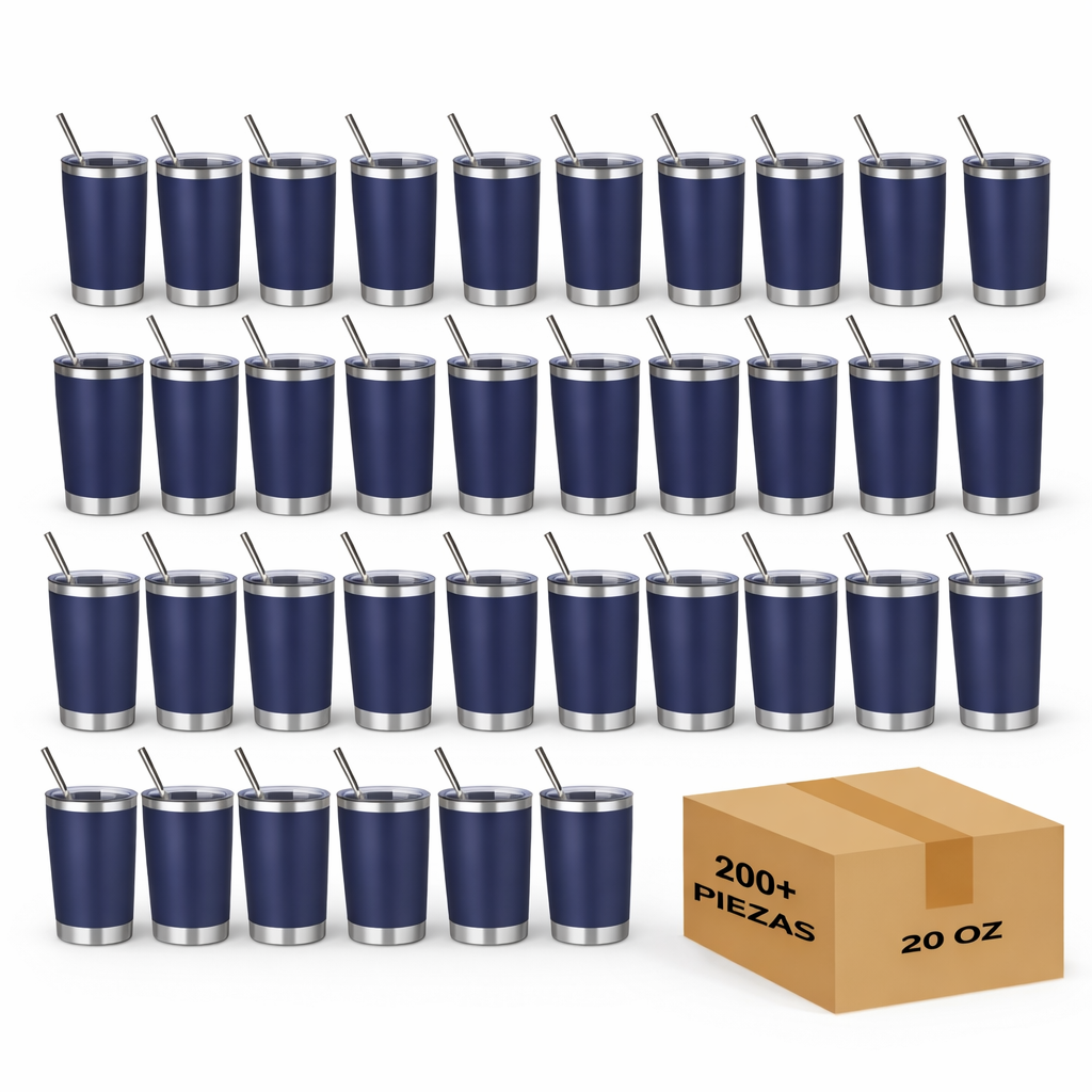 100pz Vaso térmico de acero inoxidable con tapa y popote.